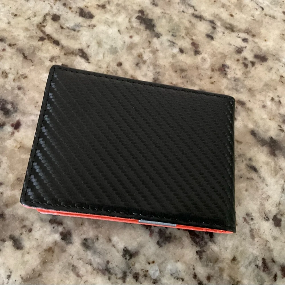 New Travando Austin Slim RFID Blocking Money Clip Bifold Carbon Wallet